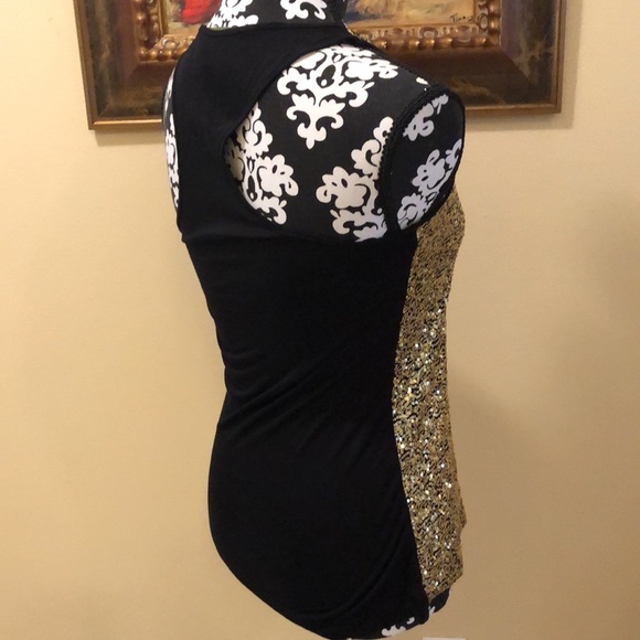 WYL Gold disc sequins front embellished, solid, soft black racer back tank - Picture 5 of 12